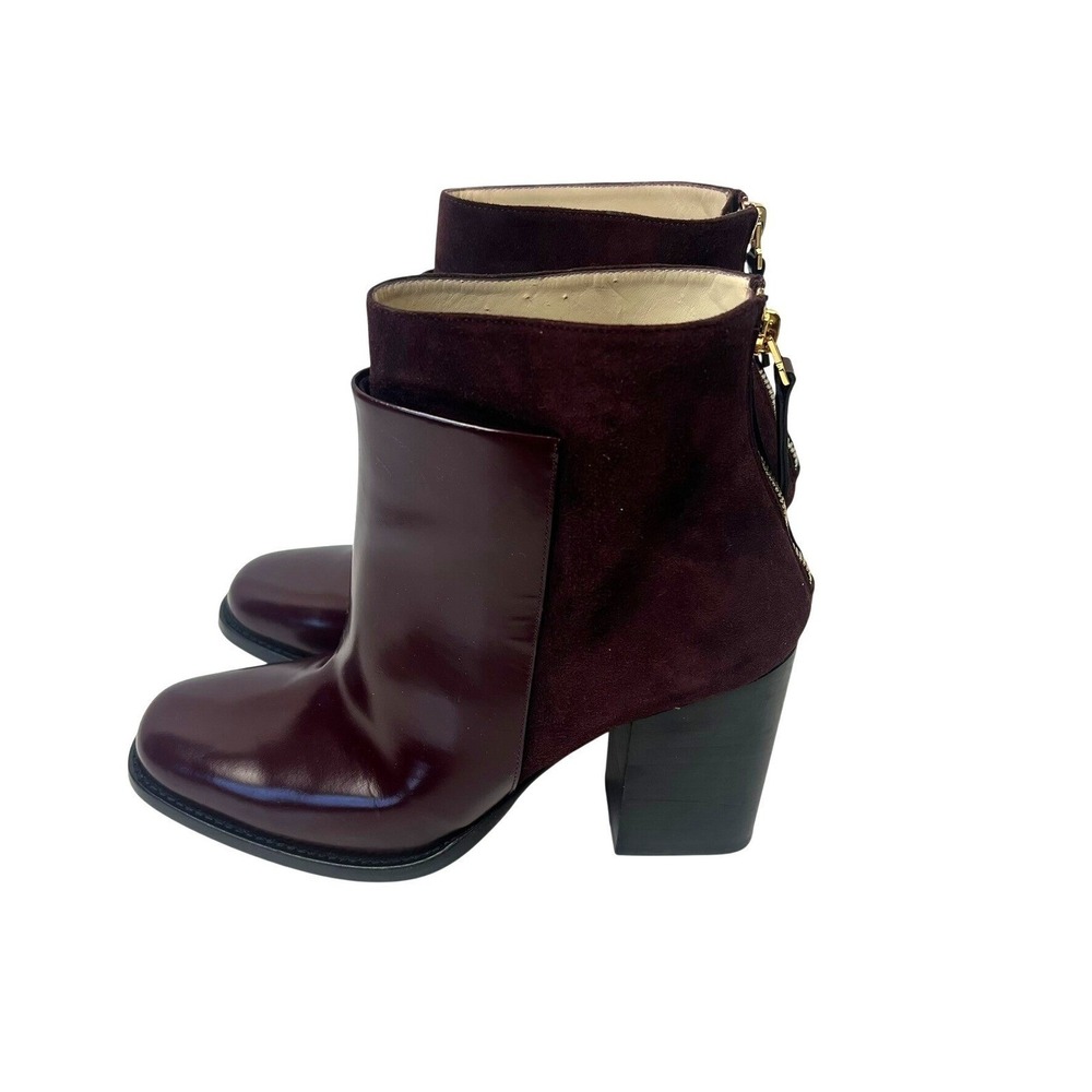 WANT Les ESSENTIELS Burgundy Suede Leather Block Heel Ankle Boots Size 38 US 7.5 - Picture 2 of 12